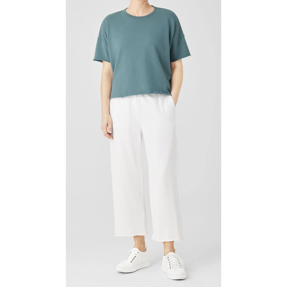 Eileen Fisher Lightweight Organic Cotton Terry Pant Easy Fit Crop Ankle White S - Picture 14 of 14